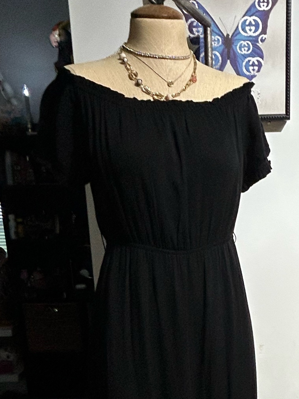 DAVI & DANI Black Maxi Peasant Dress with Short Sleeves - Picture 7 of 7